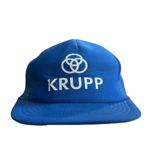 Vintage KRUPP Trucker Hat by Euro Cap — Royal Blue Mesh Snapback, Made in Taiwan - Picture 2 of 12